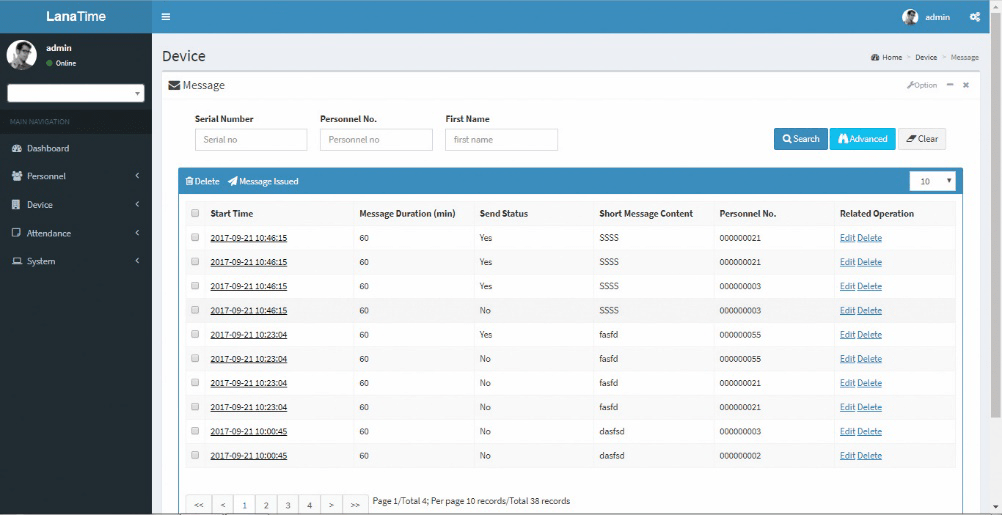 message in  time management software