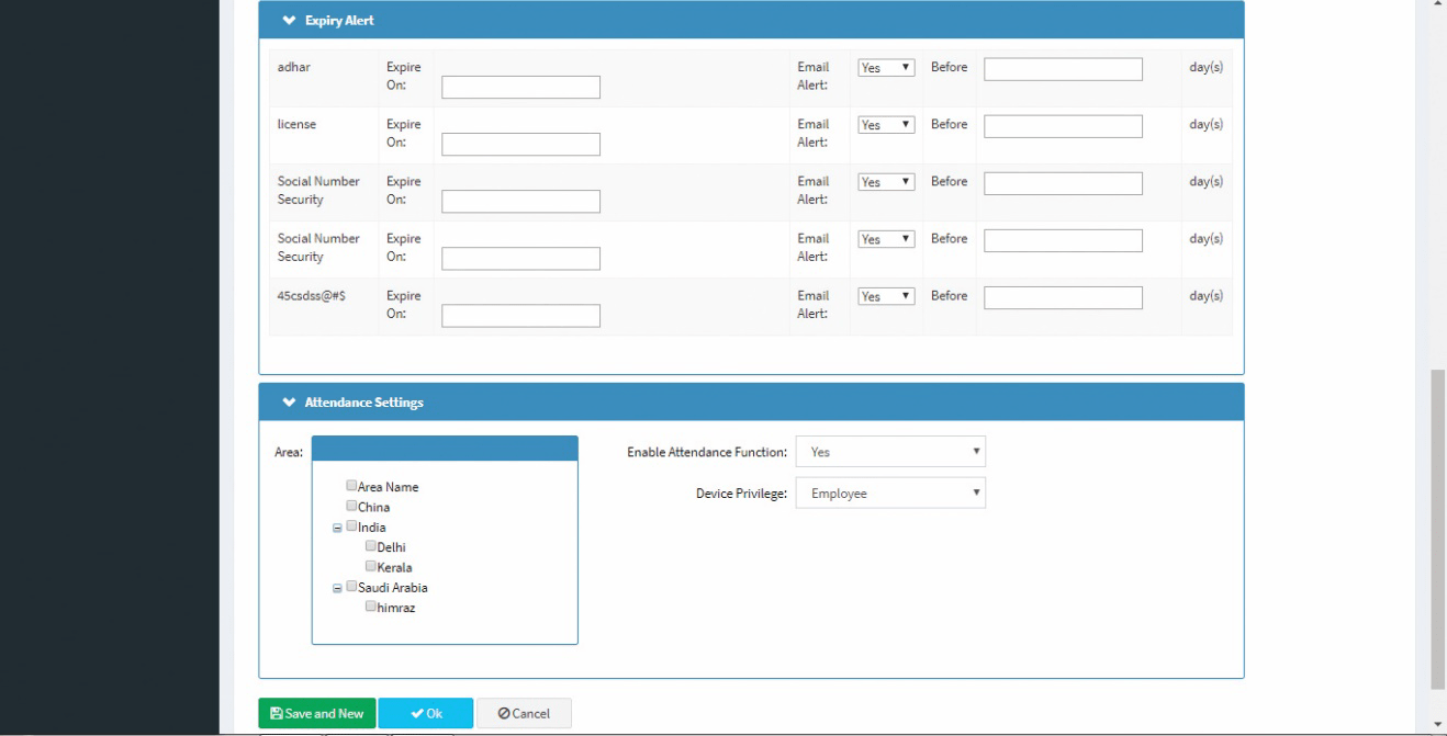 EXPIRY ALERTS AND ATTENDANCE SETTINGS