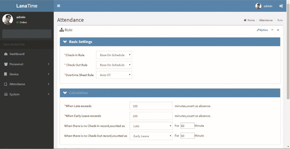 attendance rules in  time management software