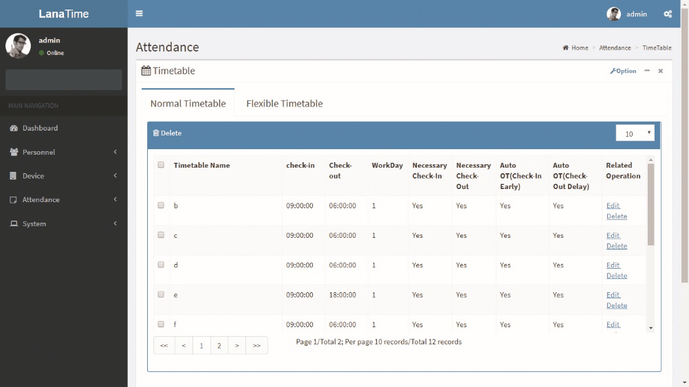 time table in  time management software