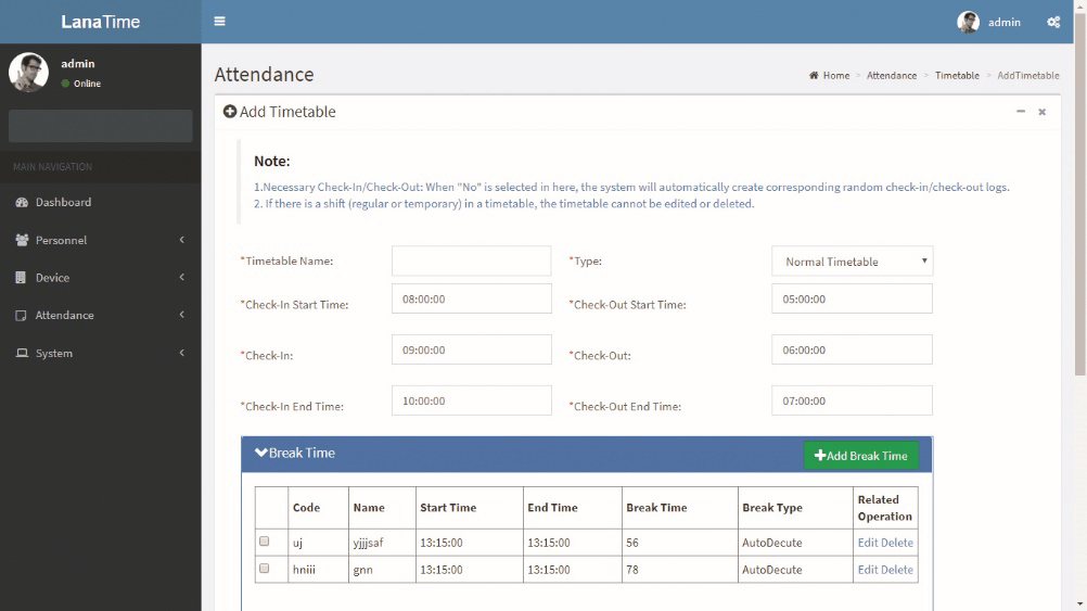 Adding a Time Table