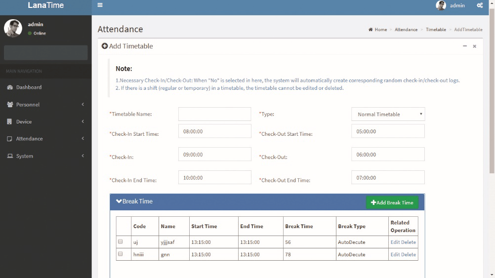 Flexible timetable