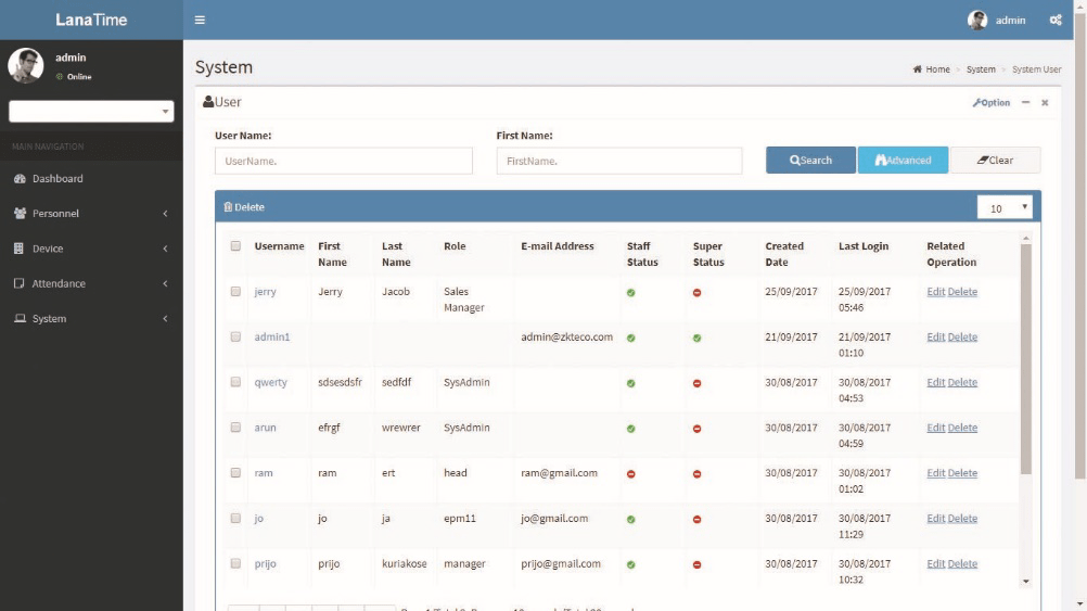 user management in  time management software