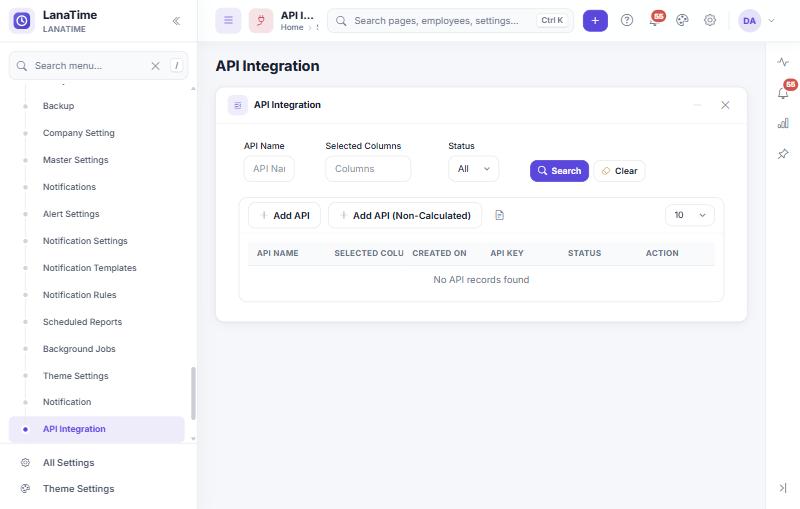API Integration list with Add API and Add API (Non-Calculated)