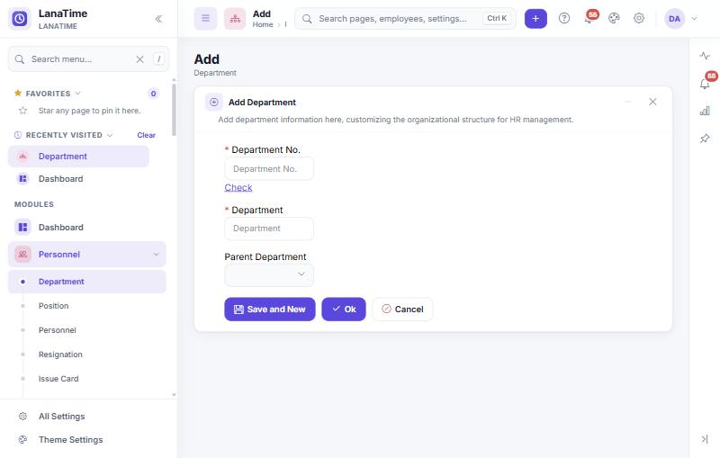 Add Department form