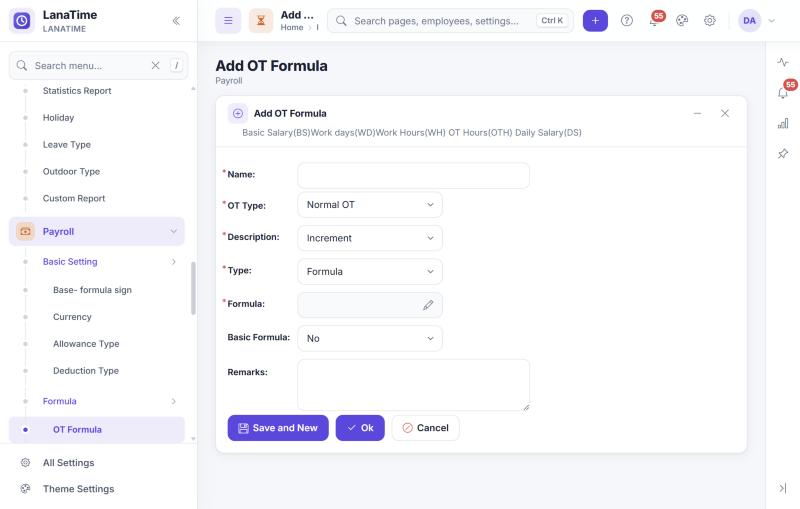 Add OT Formula form