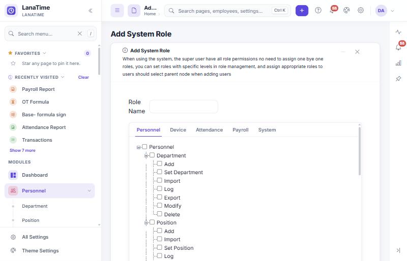 Add System Role with the permission tree