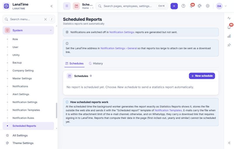 Scheduled Reports page with explanation